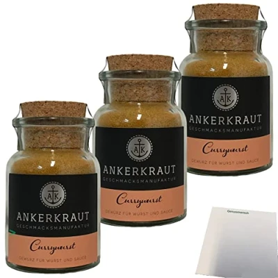 Abbildung von Ankerkraut Currywurst Gewürzmischung 3er Pack (3x90g Glas) + usy Block