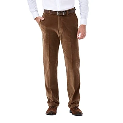 Abbildung von Haggar Herren 21 Wale Stretch Cord, Dehnbare Taille, Klassische Passform, einfarbige Vorderhose Braun 40W / 29L