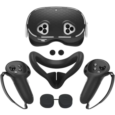 Abbildung von Silikon Abdeckungs Set für Meta Quest 3S, inklusive Gesichtsabdeckung, Controller Griffabdeckung, VR Zubehör, Schutzhüllen Schwarz, Einfacher Stil