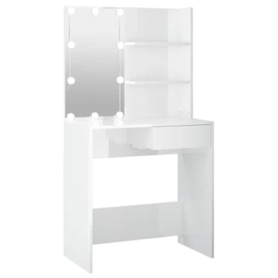 Abbildung von vidaXL Schminktisch mit LED Stauraum Frisiertisch Kommode Frisierkommode Kosmetiktisch Spiegel Beleuchtung Schlafzimmer Hochglanz Weiß 74,5x40x141cm