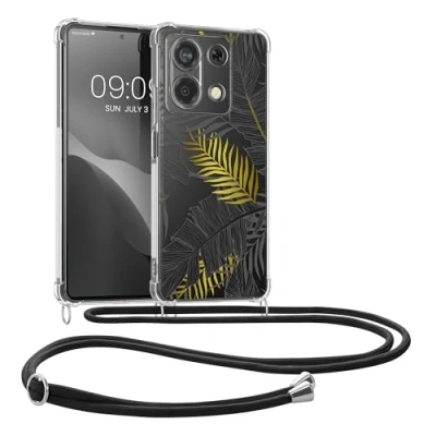 Abbildung von kwmobile Necklace Case kompatibel mit Xiaomi Redmi Note 13 5G Hülle Silikon Cover Handykette Gelb Grau Transparent Dschungel