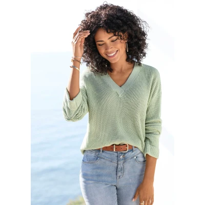 Abbildung von Lascana Vausschnitt Strickpullover, Damen, Größe: 32/34, Mint