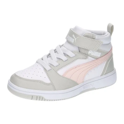 Abbildung von Puma Rebound V6 MID Unisex Sneaker high für Kinder, Größe: 35, White/frosty pink/sedate gray Schuhe