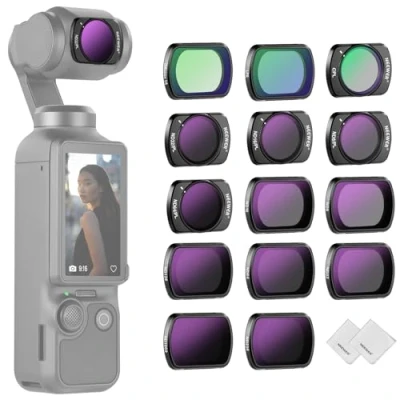 Abbildung von NEEWER Magnetic ND Filter Set Graufilter 2 Reinigungstüchern 14er Pack, kompatibel mit DJI Osmo Pocket 3, Polfilter CPL ND8/16/32/64/128/256/1000 ND8/PL ND16/PL ND32/PL ND64/PL Black Diffusion 1/4 LPR
