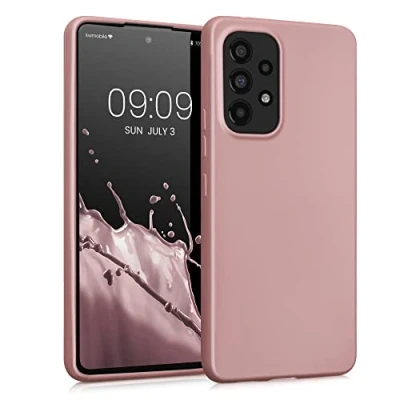 Abbildung von kwmobile Case kompatibel mit Samsung Galaxy A53 5G Hülle Schutzhülle aus Silikon metallisch schimmernd Handyhülle Metallic Rosegold