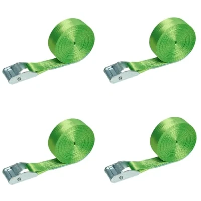 Abbildung von 4er Set 4m Spanngurt mit Klemmschloss grün Befestigungsgurt Schnellspanngurt 25mm breit Klemmschlossgurt einteiliger Zurrgurt 350daN