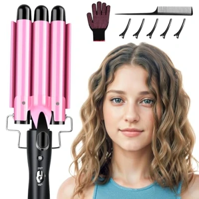 Abbildung von DazSpirit 3 Fässer Welleneisen 22mm für Große Lockenwickler, Haare mit einstellbarer Temperatur, Lockenstab Lange/kurze Haare, Stylen