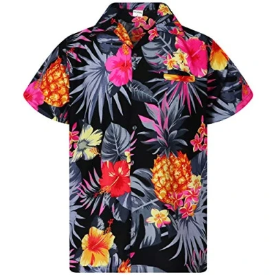 Abbildung von King Kameha Funky Hawaii Hemd, Herren, Kurzarm, Pineapple, Schwarz Grau, L