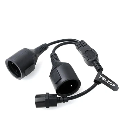 Abbildung von ZBLZGP UPS PDU Y Splitter Stromkabel IEC 320 C14 Stecker auf 2X CEE 7/7 Europa Schuko Buchse Adapterkabel für
