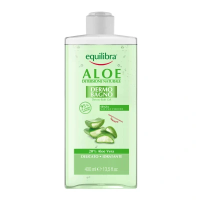 Abbildung von Equilibra Aloe Dermo Bad, feuchtigkeitsspendendes Duschgel, beruhigend und erfrischend, für eine saubere duftende Haut, mit Saft, Glycerin Bio Apfelextrakt, 400 ml