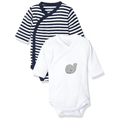 Abbildung von Playshoes Unisex Baby Wickel body 1/1 arm 2er Pack Wal 809503, 11 marine, 56