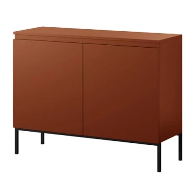Abbildung von Selsey Kommode Schrank Aufbewahrungsschrank 100 cm 2 Türen 4 Fächer Ziegelrot Schwarze Beine Bemmi