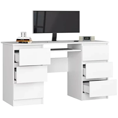 Abbildung von Schreibtisch Computertisch mit 6 Schubladen und Einer ausziehbaren für die Tastatur. Desktop oder Laptop Computer, 135x77x50