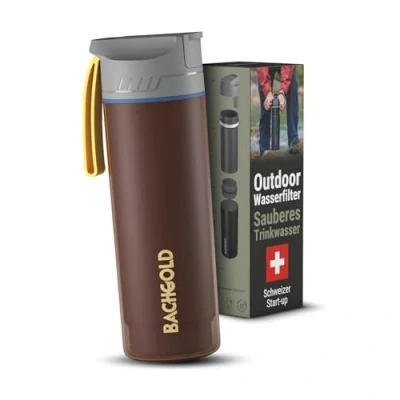 Abbildung von Bachgold® Profi Outdoor Wasserfilter Flasche [650ml] mit 1500L Filterkapazität I entfernt 99,99% aller Bakterien und filtert Viren, Partikel Schwermetalle rot