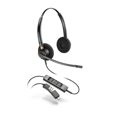 Abbildung von Poly EncorePro 525 M USB Headset mit A und C (Plantronics) Akustischer Gehörschutz Tasten zum Halten Annehmen von Anrufen Optimiert für Teams Binaural
