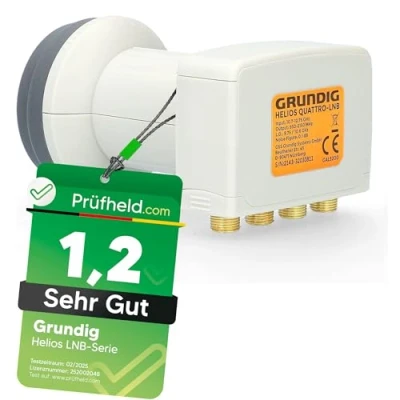 Abbildung von GSS Helios Quattro LNB nur für Multischalter 40mm mit UV Wetterschutz &amp; Wetterschutzkappe + Aufdrehhilfe Niedriger Stromverbrauch Full HD 4K LNC Camping 4G 5G LTE Abschirmung Digital