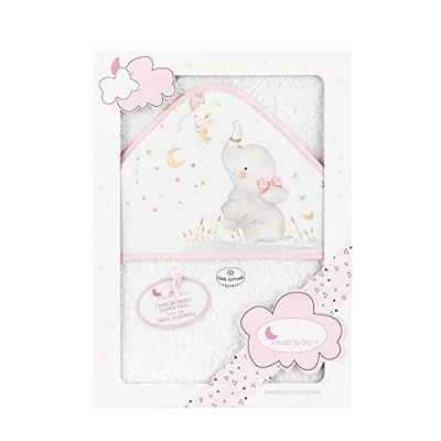 Abbildung von Interbaby 01227 12 Baby Kapuzenbadetuch ELEFANTE, weiss e rosa, Rosa