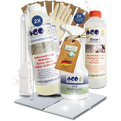 Abbildung von AGO Anti Schimmel Maxi Set mit Fugentape, Schimmelentferner &amp; Schimmelstop/hochkonzentriertes Silikonfugen 18tlg. / Fugen Dusche