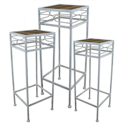 Abbildung von PrimoLiving 3er Blumenhocker/Beistelltisch aus Metall/Holz grau eckig