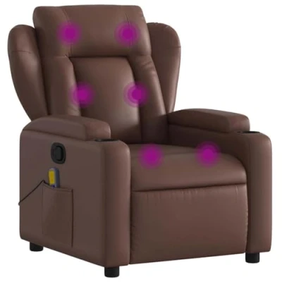 Abbildung von vidaXL Massagesessel, Sessel Verstellbare Rückenlehne, Fernsehsessel Relaxsessel mit Vibrationsfunktion, Liegesessel Polstersessel Ruhesessel, Braun Kunstleder