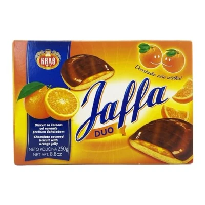 Abbildung von Jaffa Duo Orange Jelly &amp; Chocolate Covered Biscuits 250g Doppelpack Reichhaltiger Kakao, echter Orangensaft, 52% Kakaoüberzug Kekse, Verschiedene Größen 125g und (250 G, 12 PCS)