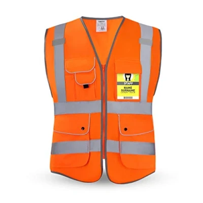 Abbildung von HPHST Warnweste für Herren and Damen Hohe Sichtbarkeit Fahrradweste mit Reißverschluss Reflektierende Weste Arbeitsweste EN ISO 20471 (Orange Large)