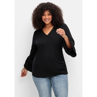 Abbildung von Sheego Optik Langarmshirt, Damen, Größe: 40/42, Schwarz