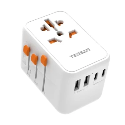 Abbildung von TESSAN 100W GaN Reiseadapter Weltweit, Schnellladung Adapter, Stromadapter mit 3 USB C und 2 A, Reisestecker für USA UK Italien Thailand Kanada Japan Australien, Steckdosenadapter