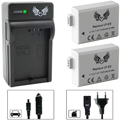Abbildung von 2X SK Akku Canon LP E5 1120mAh + Ladegerät Charger für EOS 450D 500D 1000D // Rebel T1i XS XSi Kiss F X2 X3