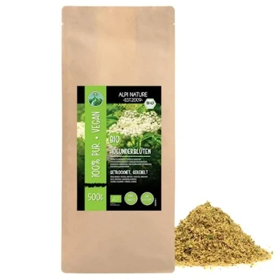 Abbildung von Bio Holunderblüten getrocknet (500g), Holunder Blüten gerebelt, aus Wildsammlung, Tee Bio, Holunderblütentee 100% natürlich