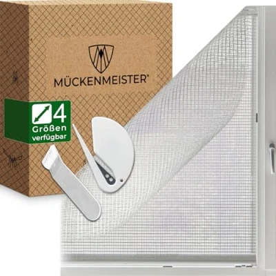 Abbildung von MÜCKENMEISTER® Fliegengitter Fenster (130x150cm, weiß) aus Glasfaser zuschneidbar Insektenschutz mit Klebestreifen Fliegennetz Mückennetz