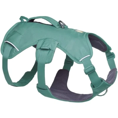 Abbildung von Ruffwear Web Master Hundegeschirr, Y Front Hundegeschirr mit Griff und verbesserter Schnalle, verstellbar leicht für Spaziergänge Wanderungen, fluchtsicher, River Rock Green, Large/X Large
