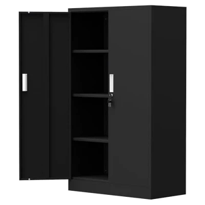 Abbildung von Aktenschrank Büroschrank Lagerschrank Metallschrank Stahlschrank, Aufbewahrungsschrank aus Metall mit verschließbaren Türen und 3 verstellbaren Regalen 136x80x40cm (Schwarz)