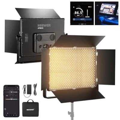 Abbildung von NEEWER 150W zweifarbige LED Panel Videolichtset 1440 LEDs 49500 Lux bei 0,5m 2500K 8500K CRI96+/TLCI97+ 0 100% Dimmfunktion APP/2,4 G/Panel/DMX Steuerung für professionelle Studiofotografie AP150B