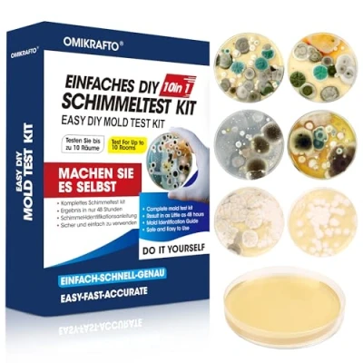 Abbildung von Schimmeltest Kit für ZuHause Schimmelpilz Test 10 Räume Schnelltest Raumluft die Luftqualität in Innenräumen Inklusive Identifikationsleitfaden &amp; Anleitung