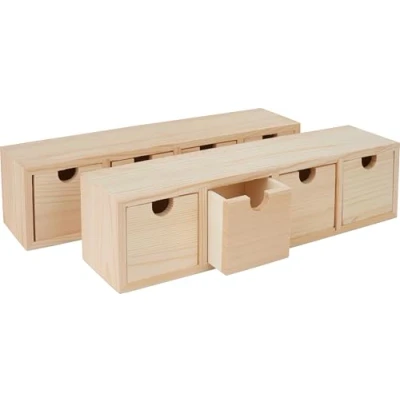 Abbildung von VBS Aufbewahrungsbox Schubladenbox (10 St), mit 4 Schüben 31 cm x 8 Kiefernholz 2er Pack