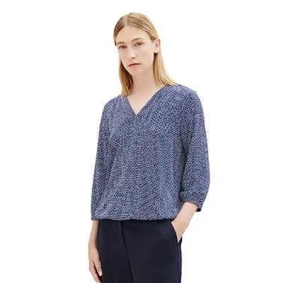 Abbildung von TOM TAILOR Damen 1039781 Bluse mit Muster &amp; V Ausschnitt, 32365 navy Geometrical Design, 38