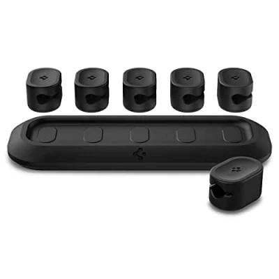 Abbildung von Spigen Kabelhalterung Magnetische Kabelmanagement, 【5 Clips】 Kabelclip Organizer für Schreibtisch, Netzkabel, USB C Kabel, Ladekabel und HDMI , LAN Kabeln, Selbstklebender Kabelhalter Kabelbefestigung