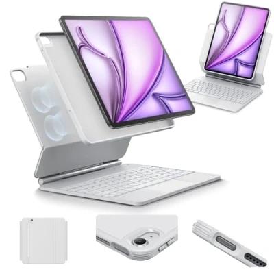 Abbildung von ESR iPad Air 13 Hülle mit Tastatur, Tastaturhülle einzustellendem Magnetständer, Hoch /Erhöhter Modus für abnehmbare Schutzhülle, Rebound 360 Serie, Weiß