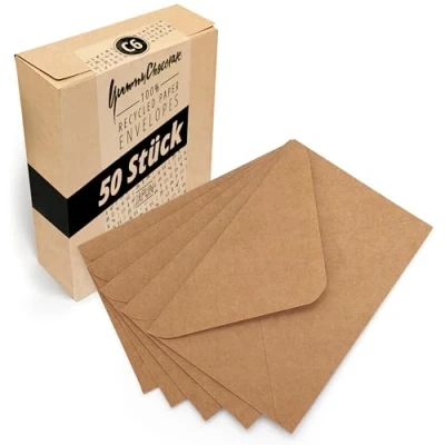 Abbildung von Japun Briefumschläge (50 Stück) aus braunem vintage Kraftpapier, Kuvert, Umschlag ohne Fenster DIN C6 162 x 114 mm