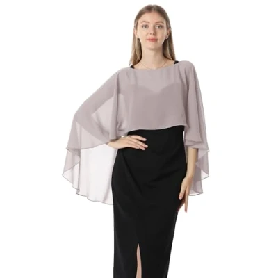 Abbildung von Hotshawl Capelets für Damen, Chiffon Umhang, Schals und Wickeltuch, Abendkleid, Hochzeitsumhänge, Grau, Einheitsgröße