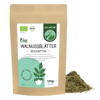 Abbildung von Walnussblättertee bio 125g von Alpi Nature, Tee lose, Walnussblätter getrocknet und geschnitten zur Zubereitung Tee, Walnussblatt Kräutertee