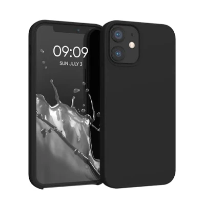 Abbildung von kwmobile Hülle kompatibel mit Apple iPhone 12 Mini Silikon Handy Case Handyhülle weiche Oberfläche kabelloses Laden Schwarz matt