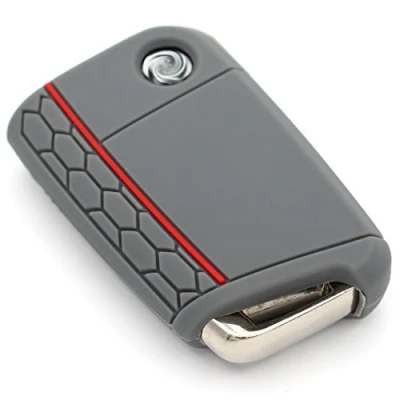 Abbildung von Schlüssel Hülle VB für 3 Tasten Auto Silikon Cover Schlüsselhülle Etui Schutzhülle (Aschgrau Rot)