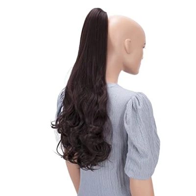 Abbildung von CAISHA 60cm Haarteil Ponytail Zopf Pferdeschwanz Haarverlängerung Voluminös Leicht Gewellt Dunkelbraun H50