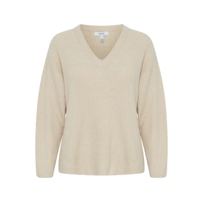 Abbildung von b.young Byonema Vneck Strickpullover, Damen, Größe: Large, Cement melange