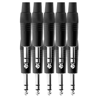 Abbildung von Pronomic Steckerset 6,3mm Stereo Klinke 10 Stück zur Kabelkonfektionierung und Montage Für symmetrische Verbindungen Spannzangen Zugentlastung Stabiles Druckguss Gehäuse Schwarz