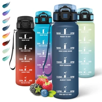 Abbildung von Motswedi Trinkflasche mit Strohhalm, 1L BPA Frei, Sport, Auslaufsicher, Wasserflasche, Kohlensäure Geeignet, Trinkflaschen, Flasche für Yoga, Schule, Outdoors, Dunkelblau