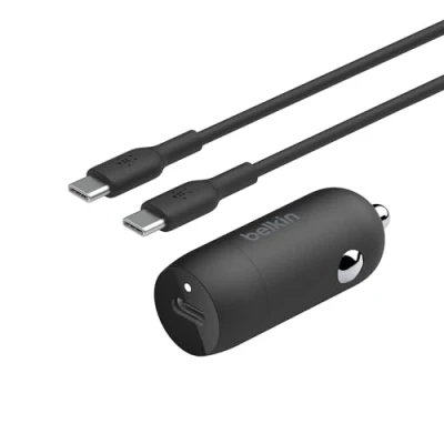 Abbildung von Belkin BoostCharge 30 W Kfz Schnellladegerät, Auto Ladegerät, kompaktes Modell mit USB C Power Delivery Anschluss, inklusive C/USB Kabel, kompatibel iPhone 16, Galaxy S24, iPad, Pixel, mehr