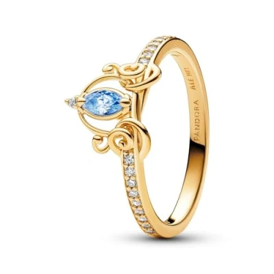 Abbildung von PANDORA Fingerring Vergoldeter Disney Cinderella Ring mit blauem Zirkonia von